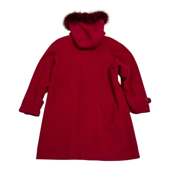 JEREMY SCOTT Braemar Wool & GENUINE FUR Red Winter Glam Parka Pea Coat Womens XL - Picture 5 of 9